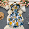 V-neck Ink Floral Ruffled Dress