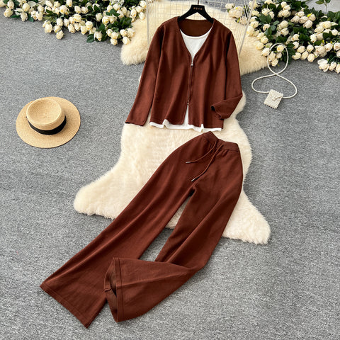 Faux Two-pieces Cardigan & Trousers 2Pcs