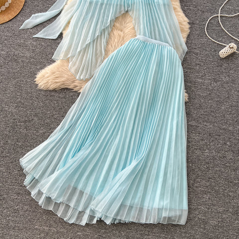 Irregular Design Top & Skirt Fairy Blue 2Pcs