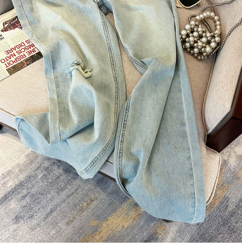 Flap Waistband Straight Jeans