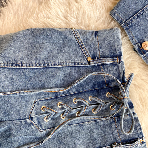 Shirt&Lace-up Shorts Denim 2Pcs