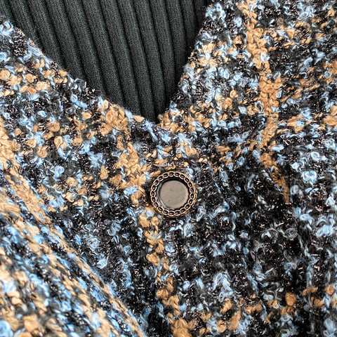 V-neck Tweed Dress&Black Sweater 2Pcs