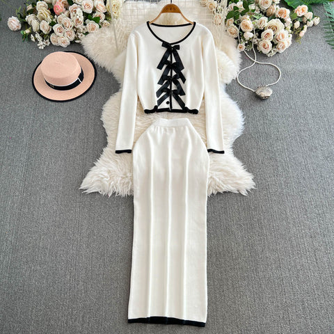 Lace-up Cardigan&Half-body Skirt 2Pcs