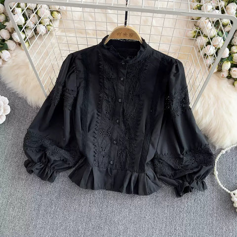 Courtly Embroidered Lace Patchwork Blouse