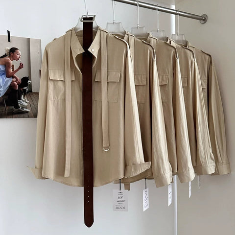 Lace-up Shirt & Khaki Shorts 2Pcs