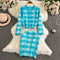 Plaid Cardigan&Hip-wrapping Skirt 2Pcs