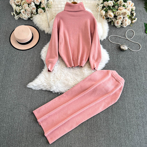 Turtleneck Sweater&Split Skirt 2Pcs