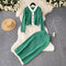 Cardigan&High-waist Skirt Color Blocking 2Pcs