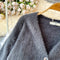 Japanese Style V-neck Gray Mink Cardigan