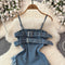 Irregular Design Furry Denim Camisole