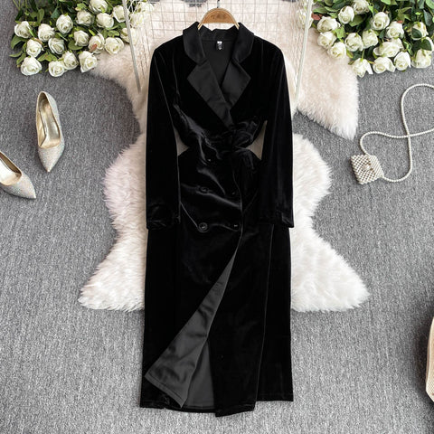 Premium Double-breasted Suede Dress