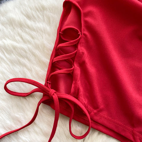 Sexy Furry Edge Red Slip Dress