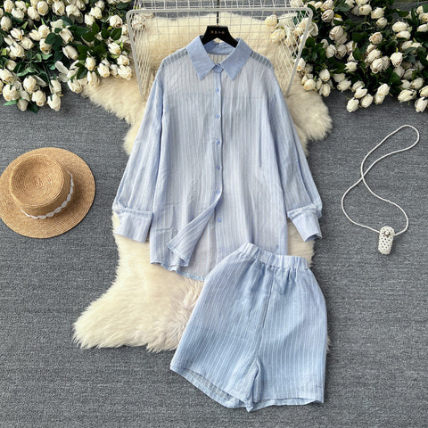 Loose Shirt&Wide-leg Shorts 2Pcs