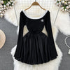 Round Collar Puffy Pleated Dress