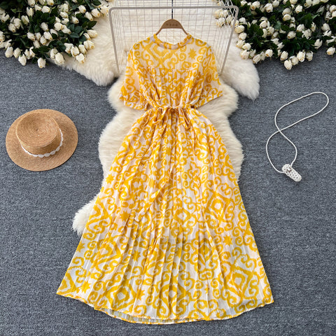 Floral Printed Pleated Chiffon Dress