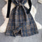 Black Sweater & Plaid Tweed Dress 2Pcs