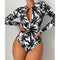 Printed Sleeve One-piece Swimsuit