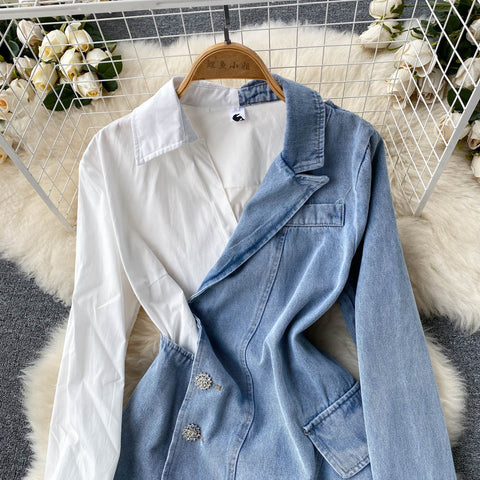 Irregular Design Patchwork Shirt Dress