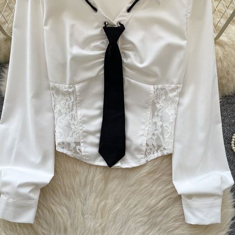 High-end Lace Patchwork Lapeled Blouse