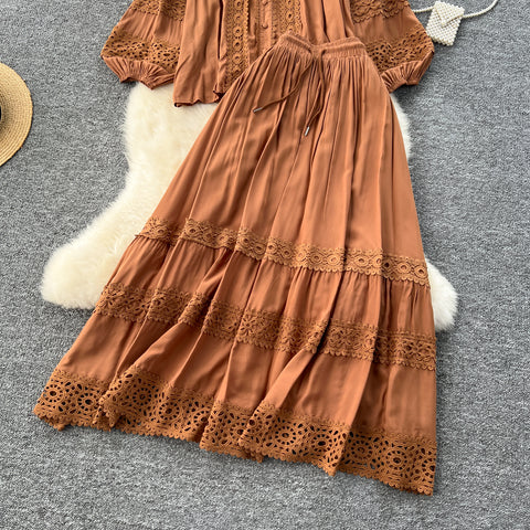 Shirt&Skirt Lace Patchwork 2Pcs