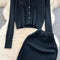 Cardigan&Fishtail Skirt Black Knitted 2Pcs