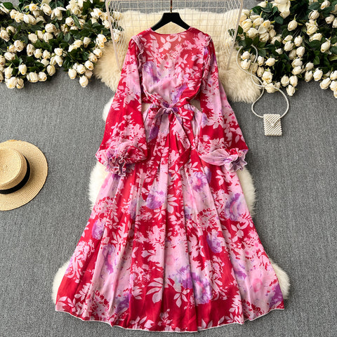 French Style Flared Sleeve Floral Dress