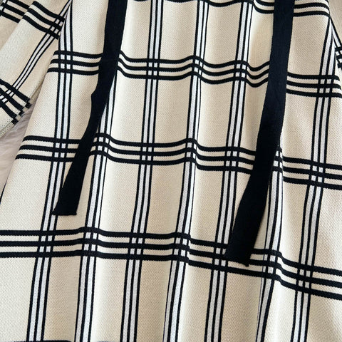 Plaid Knitted Patchwork Drawstring Dress