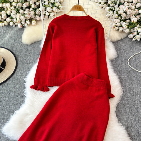 Bow Cardigan&Slim-fit Skirt 2Pcs