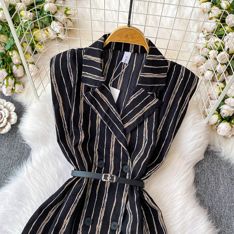 Striped Sleeveless Shirt & Half-body Skirt 2Pcs