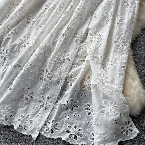 Fairy Hollowed Embroidered White Dress