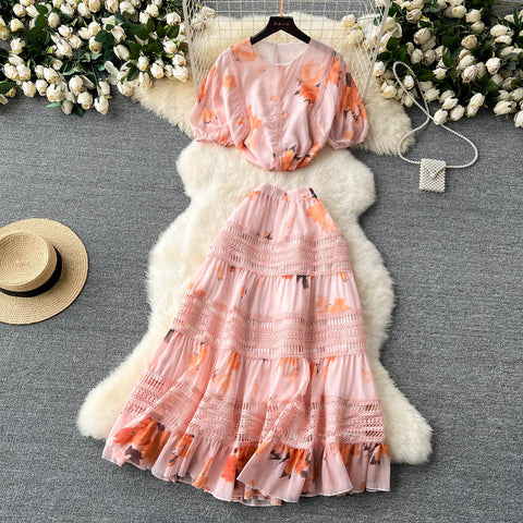 Top&Half-body Skirt Floral 2Pcs