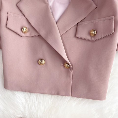 V-neck Blazer&Pleated Skirt 2Pcs