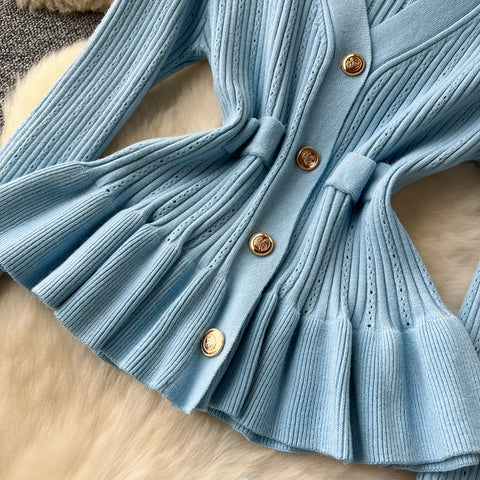 Ruffled Cardigan&Fishtail Skirt 2Pcs