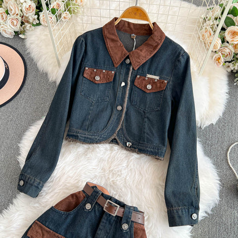 Chic Jacket&Skirt Denim 2Pcs Set