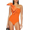 French Pleated oblique One-shoulder Swimsuit