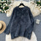 Solid Color Fluffy Loose-fit Knitwear