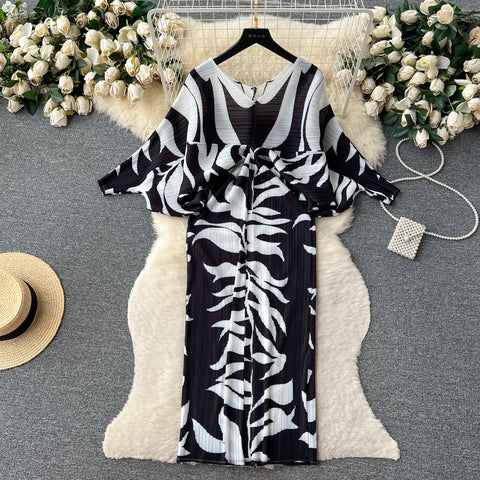 High-end Pleated Floral Printed Dress