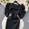 Vintage Pleated Sleeve Black Dress