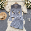 V-neck Cardigan&Pleated Skirt 2Pcs