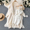 Fluffy Slip Dress&Fringed Cardigan 2Pcs