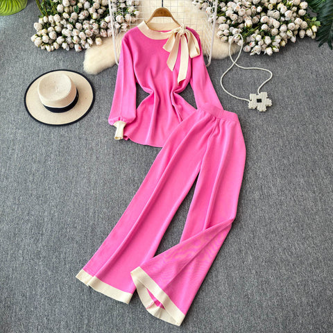 Bow-tie Knitwear&Trousers Knitted 2Pcs