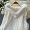 Furry Hooded Twist-knit Thermal Cardigan