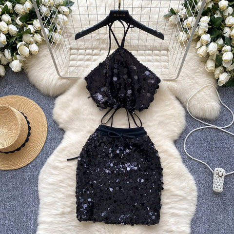 Halter Top&Skirt Sequined 2Pcs