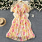 Vintage V-neck Draped Floral Dress