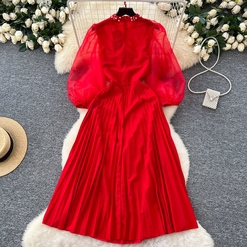 Rhinestone Studded Ruffled Mesh Dress
