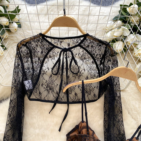 Embroidered Lace Black Puffy Dress