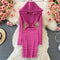 Hooded Striped Elastic Knitted Dress