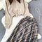 Polo Cardigan&Plaid Skirt Knitted 2Pcs