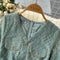 V-neck Green Lace Party Dress