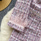 V-neck Furry Patchwork Pink Tweed Dress